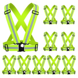 Reflective Running Vest 2-10 Pack, High Visibility Reflective Gear Night Cycling Safety Vest Strap for Men Women Kids (Green x10)