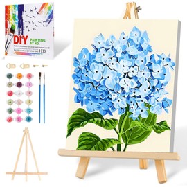 Mowana Paint by Numbers Adult Kit - Hydrangeas Painting by Number Canvas Frame and Easel, Adult Craft Arcylic Oil Painting DIY (8 * 12 Inch)