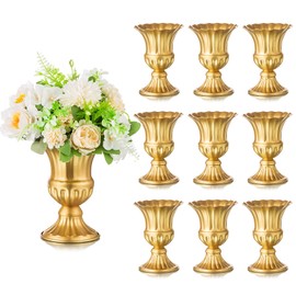 Sziqiqi Metal Flower Arrangements Pot for Wedding Table Centerpiece - Gold Planter Vase Pot for Artificial Real Flower Small Trumpet Plant Urn 6.3in