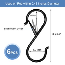 Mzekgxm 6 Pack S Hooks for Hanging, 3.5 inch Safety Buckle Design Heavy Duty Metal Black S Hooks for Hanging Plants, Pots, Pans, Cups, Clothes, Towels, Bags in Kitchen, Bathroom, Closet, Garden