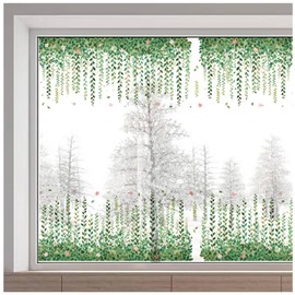 GORGECRAFT 45.6x11.8 Inch Large Hanging Leaves Window Stickers Hanging Vine Window Clings Spring Green Plant Flowers Window Decals Rectangle Removable Reusable Window Film for Sliding Door Glass Room