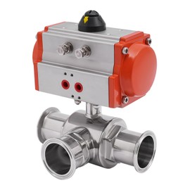 2" Pneumatic 3-way Ball Valve，2Inch 3-Way T-Type Sanitary Pneumatic Ball Valve with 3 Plastic Caps Double Actuator Tri-Clamp Ferrule 1"/1.5"/2" With Manual Control For HVAC system