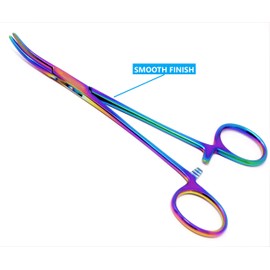 Multi Use Hemostat Forceps Pliers with Stainless Steel Curved Serrated Jaws for Suture Kit, Fly Fishing, Dogs, and Pet Hair - 5.5" Multi-Colour