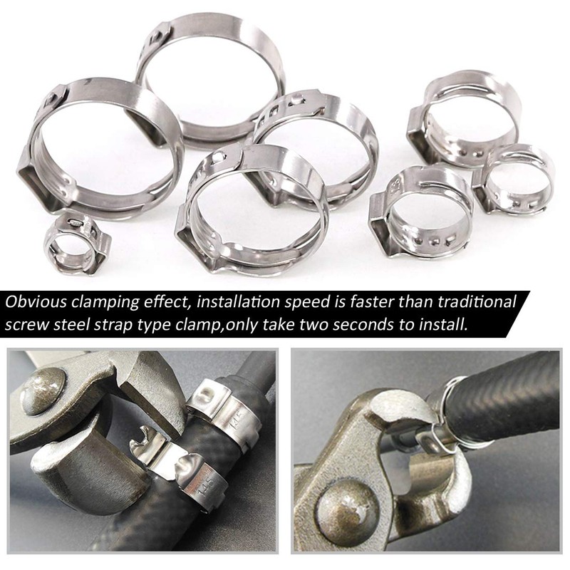 Rustark 120Pcs 6-23.5mm 304 Stainless Steel Single Ear Stepless Hose