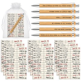 Sayglossy 8 Sets Book Lovers Gifts Book Club Wooden Ballpoint Pens with Notebooks 6 Styles Library Reading Notebook with Organza Bags for Women Reading Club Gift Ideas Back to School Teacher Student