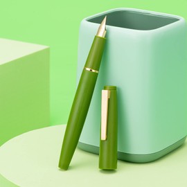 Jinhao 80 Fountain Pen Avocado Green Brushed Fiber Fine Tip with Converter and Small Pen Bag Set (Golden Clip)