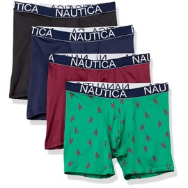 Nautica Men's 4 Pack Micro Boxer Briefs, Black/Peacoat/Tawny Port/Lobster Print, X-Large
