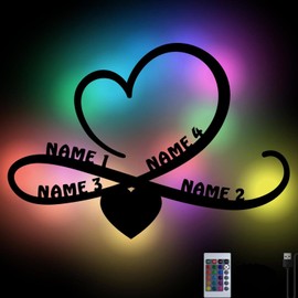 Persönliche Geschenke RGB Farbwechsel LED Familie Unendlichkeitszeichen mit 4 Namen oder Datum Geschenke Wohnzimmer Schlafzimmer Family Deko Geschenkideen