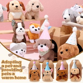 Patelai 90 Pcs Mini Plush Dogs Bulk Adopt a Dog Favors Stuffed Animals Set with 30 Small Assorted Puppies 30 Birthday Hats 30 Kraft Paper Boxes for Animal Pet Theme Birthday Party Supplies Gifts