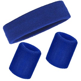 Sweatbands Wrist Sweatbands Headband Set Sports Wristbands Headbands 3 Pieces Sports Sweatband Bracelet Headbands for Football Basketball Tennis Gymnastics (Blue)