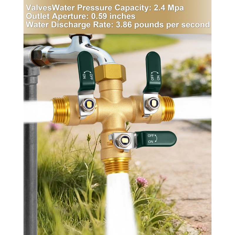 EBH Garden Hose Splitter 3 Way, Heavy Duty Solid Brass