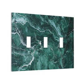Nijuodnijir Decorative Switch Plates Green Marble White Lines 3 Gang Wall Plate Triple Toggle Light Switch Cover Faceplate Electrical Wall Panels For Bathroom Kitchen Decor
