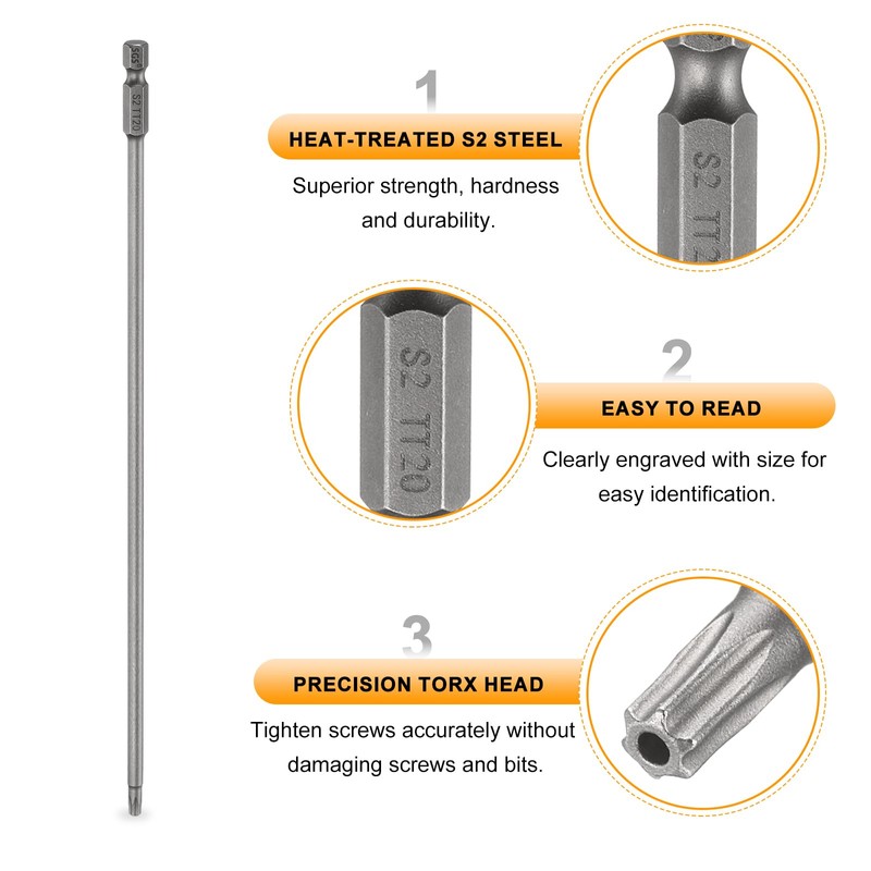 sourcing map 3pcs TT20 Security Torx Head Screwdriver Bit 10"