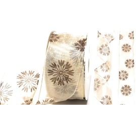 s.dekoda Decorative Ribbon 20 m x 40 mm Cream Brown Flower Organza Decorative Ribbon [D1213]
