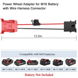 Electric Wheels Adapter Compatible with Mil.Waukee M18 Battery with Wire Harness Connector Compatible with 12 Volt Electric Wheels, 12AWG Wire with 30A and 40A Fuse