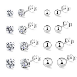 Sterling Silver Stud Earrings for Women Hypoallergenic S925 Silver Stud Sets with Cubic Zirconia Tiny Cartilage Small Silver Hoop Earrings and Stud Earrings Set for Multiple Piercings