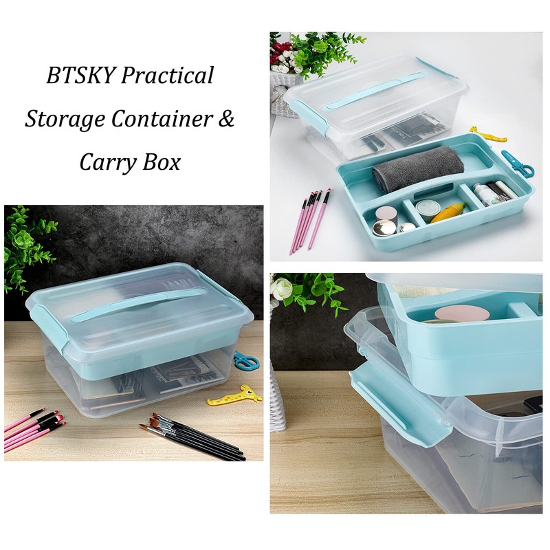 BTSKY Stack & Carry Box, Clear Plastic Storage Container Stackable