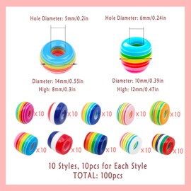 100pcs Resin Stripe Beads Mixed Colors Rainbow Beads for Jewelry Making Plastic Large Hole Beads Cylinder Spacer Beads Bracelets DIY Crafts Christmas Gifts