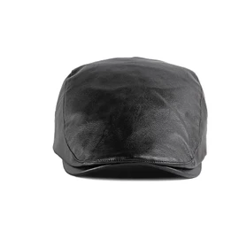 XUNQUCOM Classic Newsboy Cap,PU Leather Beret Ivy Flat Golf Driving Hat for Men (AU, Alpha, Medium, Large, Black)