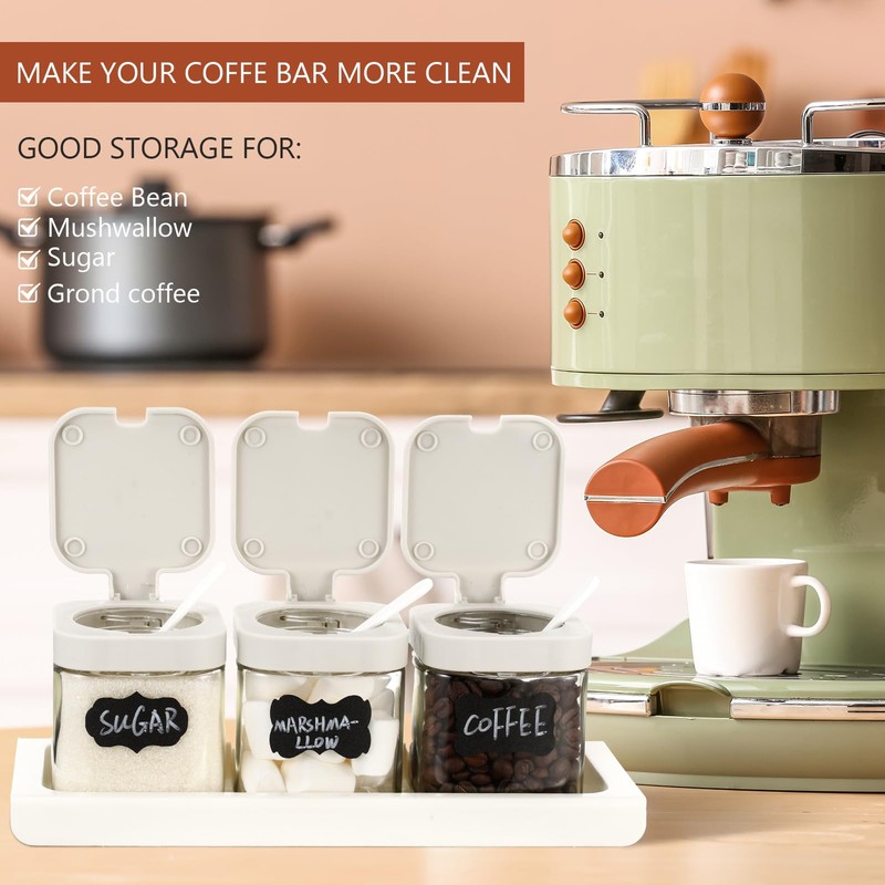 Suclain 3 Pcs Glass Coffee Containers Coffee Station Organizer Set,