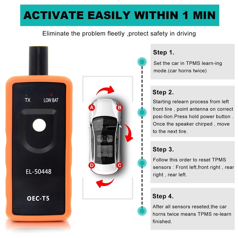 JUSTTOP TPMS Relearn Tool for GM, EL-50448 Auto Tire Pressure