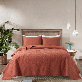 ROARINGWILD Boho Burnt Orange Queen Size Quilt Bedding Sets with Pillow Shams, Lightweight Soft Bedspread Coverlet, Red Thin Comforter Bed Cover, All Season, 3 Pieces, 90x90 inches