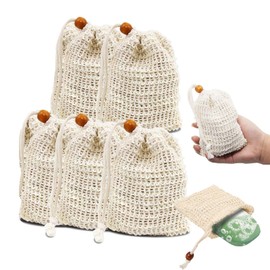 NIYATA Pack of 5 Soap Bags for Shower, Sturdy Cotton Soap Net with Mesh and Carry Bag, Cotton Soap Bag, Strong and Durable, Can Be Hung, for Home and