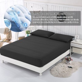 Grounding Fitted Sheet, Earthing Sheets Double Size with 15ft UK Cord, Grounding Bed Sheet with 5% Silver Fiber & 95% Organic Cotton for Improving Sleep, Better Working (135x195cm)