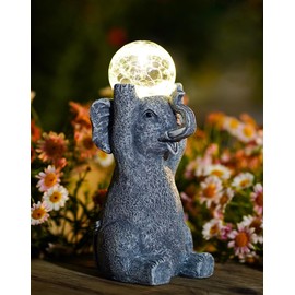 Goodeco Solar Elephant Garden Statue - Outdoor Elephant Decor with Solar Gazing Ball Lights for Elephant Lovers and Garden Enthusiasts - Ideal Gifts for Mom & Birthdays