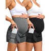 Maacie Women Maternity Layered Fast Drying Yoga Shorts with Liner