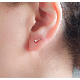 Double Piercing 2 Hole Single Stud Earring Tiny Thin Multiple Lobe Staple Bar CZ Diamond Posts in Gold Silver Rose Gold (Silver)