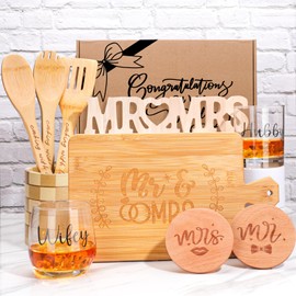 Wedding Gifts,Christmas Gifts for Couples,Bridal Shower Wedding gifts,Engagement Gifts for Couples,Mr and Mrs Gifts,Wedding Gift Baskets Cutting Board Wine Glass Covers