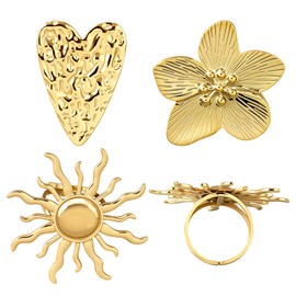 HOBBIESAY 3Pcs Flower Heart Sun Rings Stackable Open Ring Adjustable Women Opening Rings Metal Stacking Ring Golden Jewelry Set for Women 1.9 Inch Flower 1.6 Inch Sun 1.3 Inches Heart