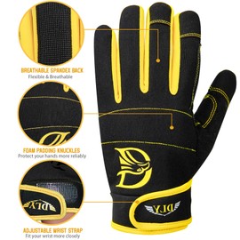 DLY Mens Work Gloves Touch screen, Utility Mechanic Gloves, Flexible Breathable Fit, Terry Fabric, Non-Slip(Black/L)