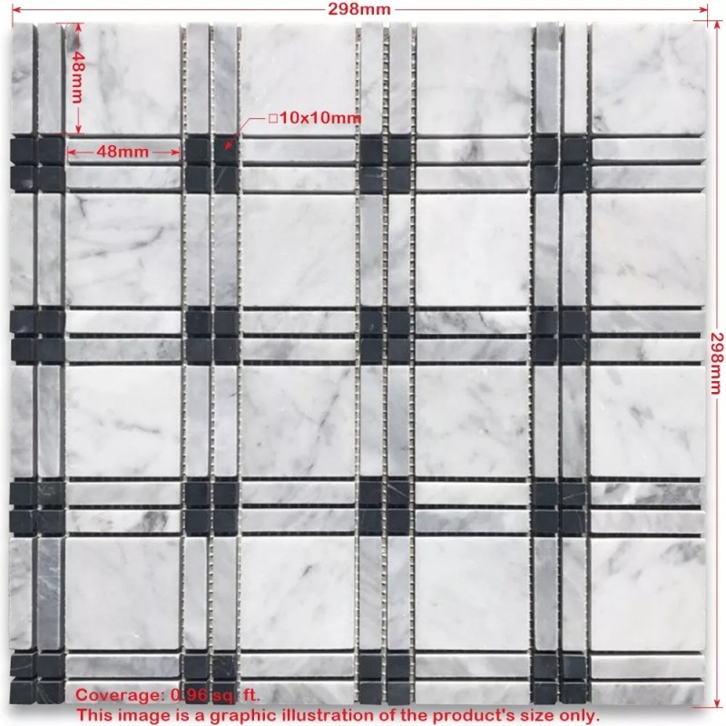 Stone Center Online C262XP Carrara White Marble Plaid Tartan Mosaic
