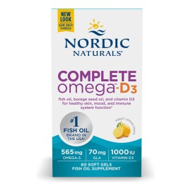 Nordic Naturals Suplemento Complete Omega D3, 565 mg de Omega, 70 mg de GLA, 1000 UI de vitamina D3, 60 cpsulas sabor limn                            