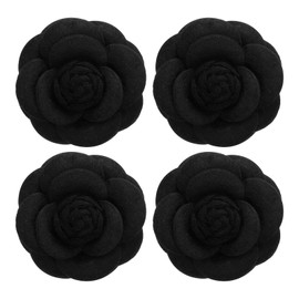 PATIKIL Camellia Fabric Pin, 4 Pcs Flower Brooch Artificial Flowers Brooches for Women Girls Cloth Wedding Party Decor Accessories Jewelry Gift, Black