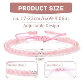 Uwiyo Genuine Natural Stone Bracelet for Women, 4 mm Bead Bracelet, Adjustable Gemstone Bracelet, Yoga Bracelet, Ball Bracelet for Women, Girls, Gift for Birthday, Mother's Day, Christmas, Stone, No