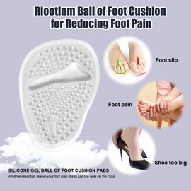 Riootlnm Metatarsal Pads, Ball of Foot Cushions, Heel Pads Inserts for Too Big Shoe, Reduce Foot Pain, No Slip Heel Grips Liners Pads for Loose Shoe, Blisters (2pairsclear)