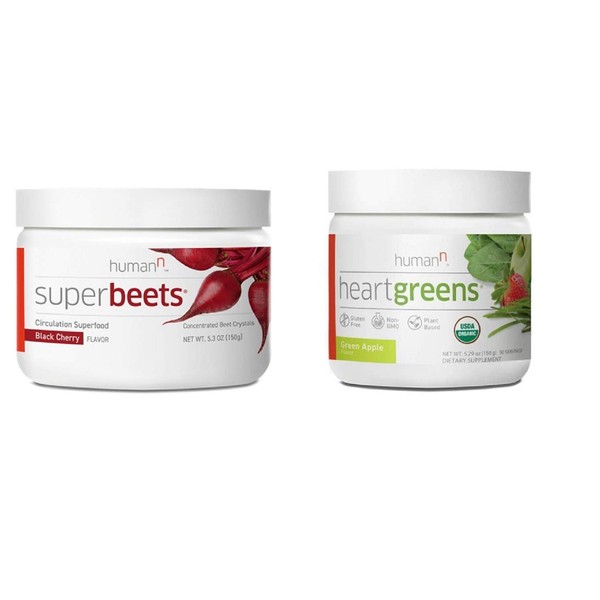 humanN Superfood Heart Support Bundle | SuperBeets Circulation Superfood Concentrated Beet Powder Nitric Oxide Boosting with HeartGreens, SuperBeets Black Cherry + HeartGreens Bundle Set