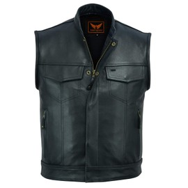 A&H Apparel Mens Genuine Cowhide Leather Vest Biker Vest Concealed Carry Durable Vest (Small)