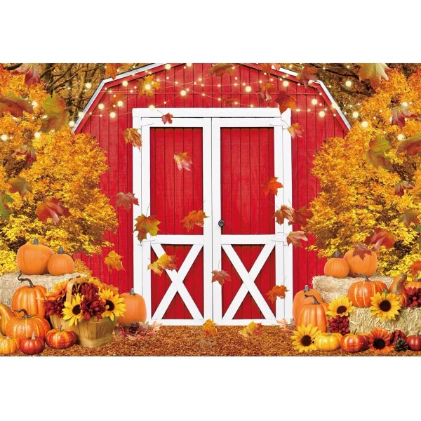 Fall Harvest Backdrop 7X5Ft Red Farm for Thanksgiving Baby Shower