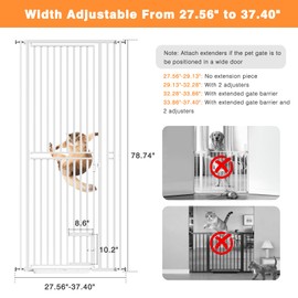 78.7" Extra Tall Pet Gate with Cat Door, 27"-37" Wide Cat Gate, No Drilling