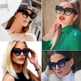 BRMHDY Oversized Cat Eye Sunglasses for Women Fashion Big Cateye Frame Sunnies Trendy UV400 Black Shades (Green Leopard Orange/Blue Yellow)