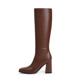 Modatope Brown Knee High Boots Women Chunky Heel Square Toe Long Boots for Women High Heel Side Zipper Womens Fall Boots Heeled Tall Boots Size 11
