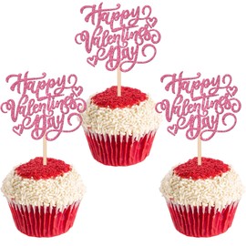 24 piezas de decoraciones para cupcakes con purpurina para el día de San Valentín, dulce amor con corazón, sé mi día de San Valentín, decoraciones para tartas de día de Galentine, para fiestas de