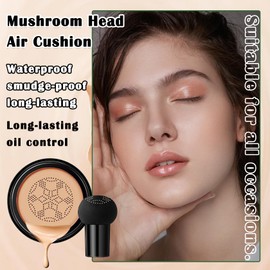 Air Cushion CC Cream Mushroom Head Foundation,Full Coverage Liquid Makeup Foundation,Oil Control Long Lasting Moisturizing BB Cream Foundation Makeup,Matte Concealer for All Skin Types(Natural)