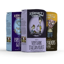 KALAMAZOO COFFEE COMPANY Whole Bean Coffee Variety Pack - Backpackers Blend, Loretta, & Papua New Guinea | 12oz Bag (3 Pack)