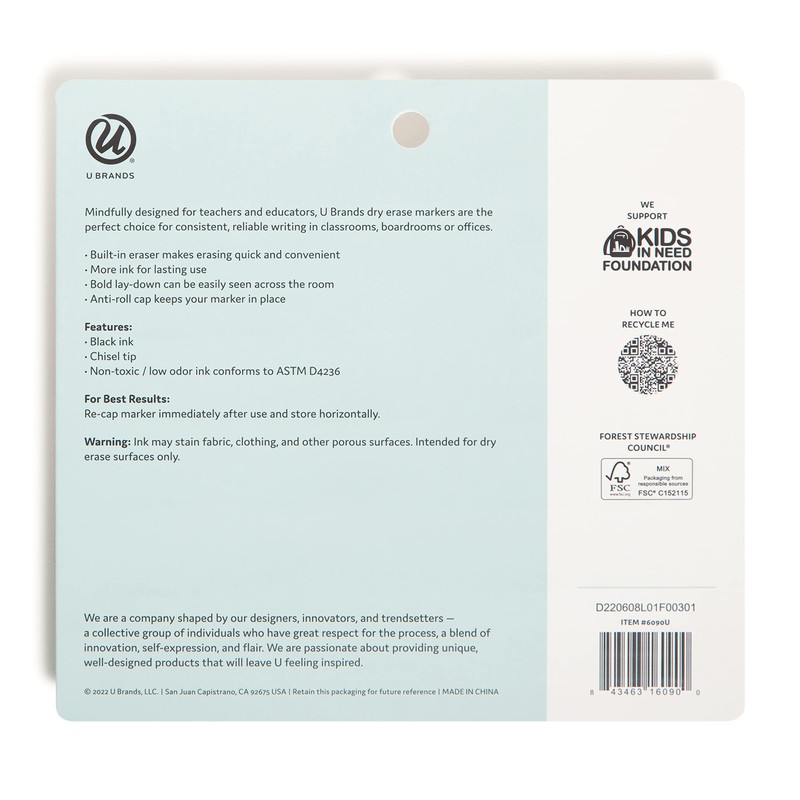 U Brands Fine Tip Dry Erase Markers with Eraser, Whiteboard