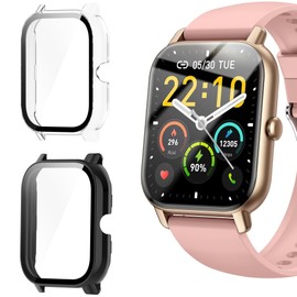 Compatible for Ddidbi Smart Watch Case,P66D Smart Watch Case, Lamshaw Hard PC Case with Screen Protector Compatible for Ddidbi P66D/Nerunsa P66D/Aptkdoe P66D Smart Watch-1.85 inches (Black+Clear)